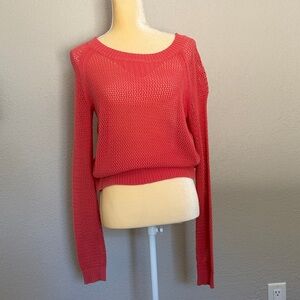 mac & jac Open-Knit Scoop Neck Sweater in Coral